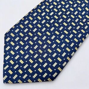 Brooks Brothers Necktie Adult 60x3.5 Blue Gold Geometric Silk Made In USA Formal